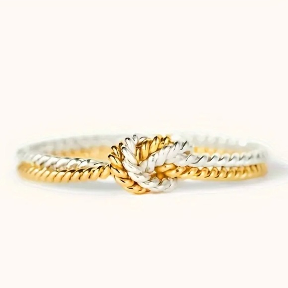 Minimalist Rope Style Gold and Silver Two-Tone Knot Ring Multiple Sizes - Picture 1 of 4
